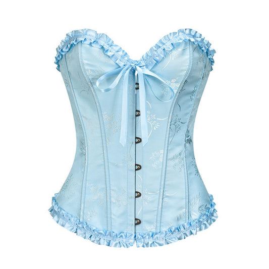 S Blue Women's Floral Lace Overbust Corset - Waist Cincher Bustier Top for Shapewear & Costume