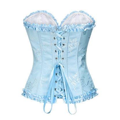 2XL Blue Women's Floral Lace Overbust Corset - Waist Cincher Bustier Top for Shapewear & Costume